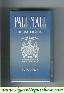 Pall Mall Famous American Cigarettes Ultra Lights Box 100s cigarettes hard box